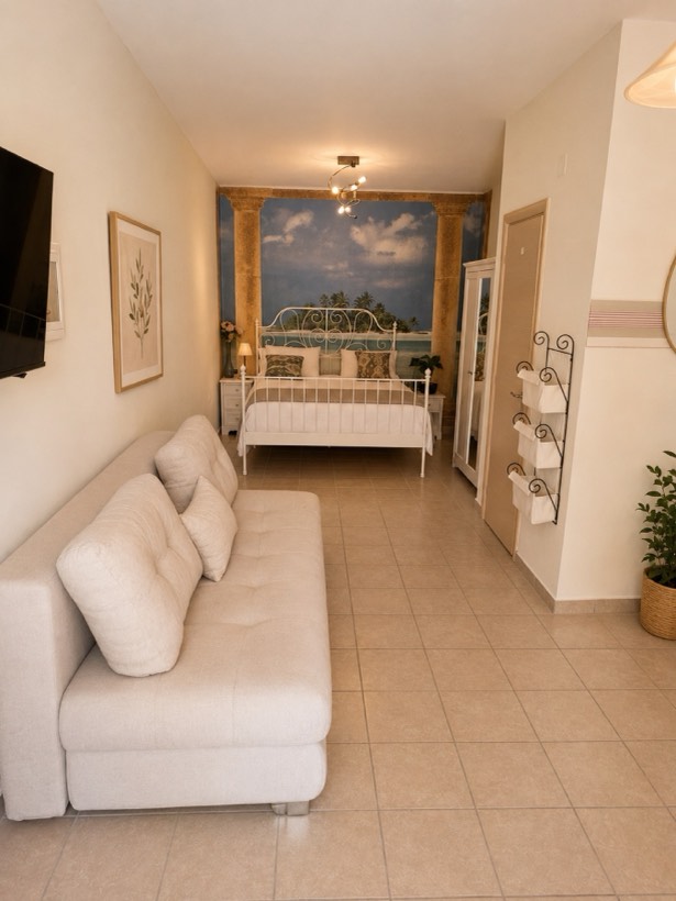 Living area with sofa bed and dining corner